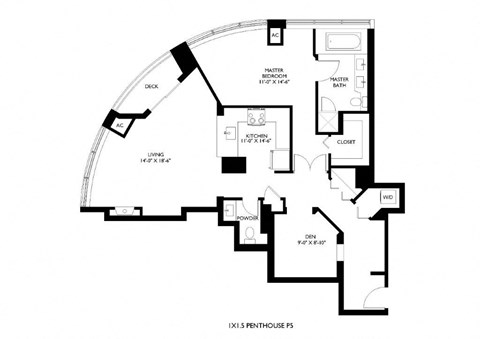A black and white image of a penthouse floor plan.